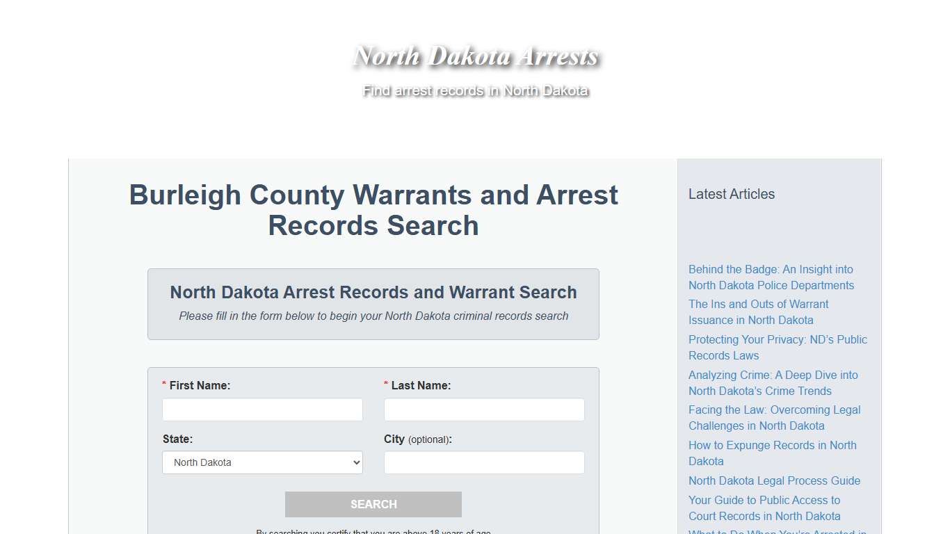Burleigh County Warrants and Arrest Records Search - North Dakota Arrests