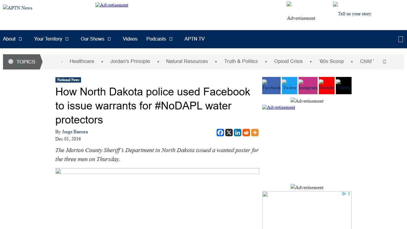 How North Dakota police used Facebook to issue warrants for #NoDAPL water protectors - APTN News